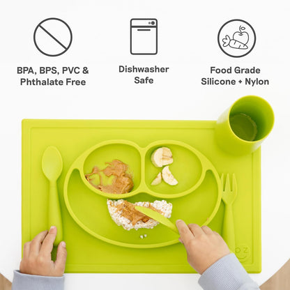 Preschool Feeding Set 24m+ (Sage) Happy Mat + Happy Utensils + Happy Cup + Straw Training System Toddler Essentials