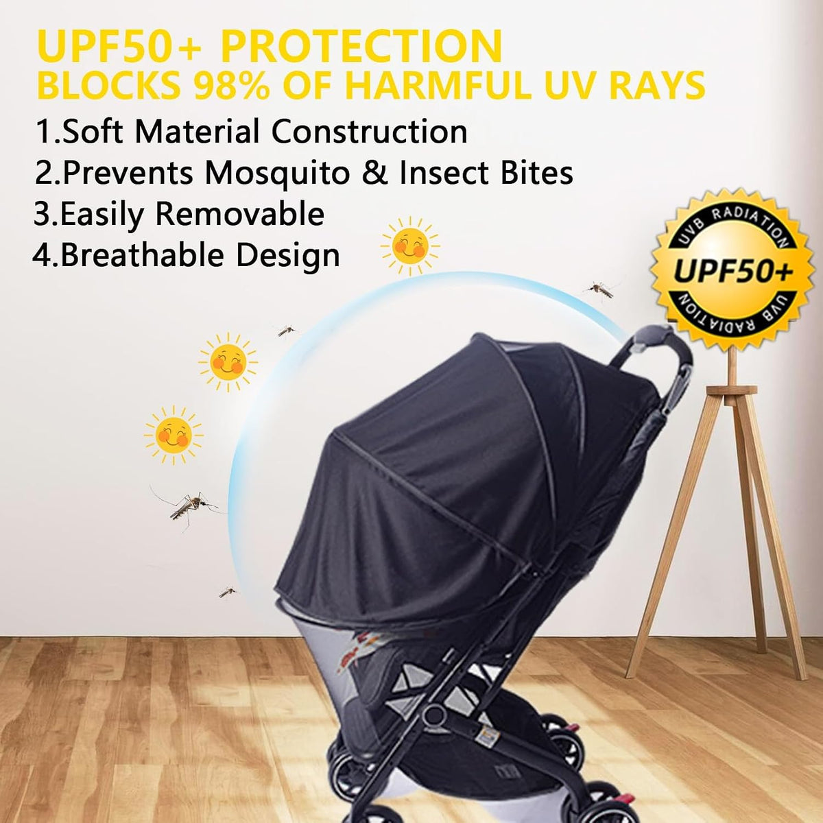 UPF50+ Sunshade Stroller Cover with Two-Way Zipper