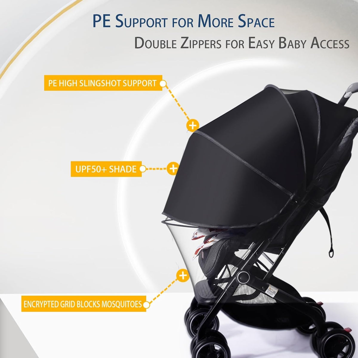 UPF50+ Sunshade Stroller Cover with Two-Way Zipper