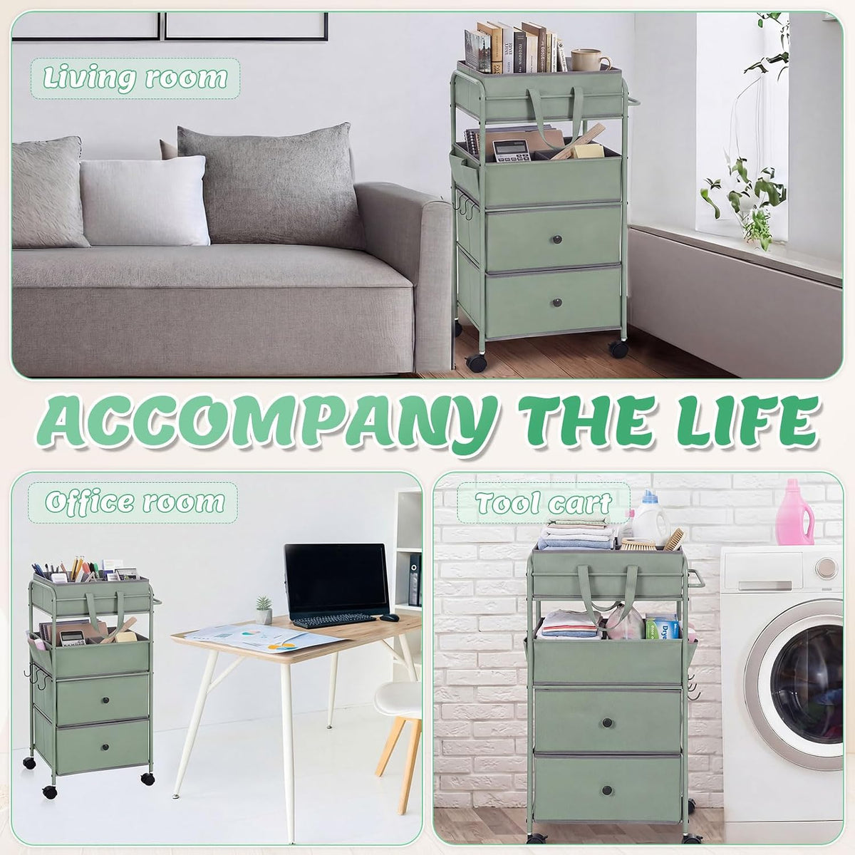 3In1 Baby Diaper Caddy Organizer Cart 4 Tier Large Capacity Metal Utility Bedside Rolling Cart with Divider Newborn Registry Nursery Essential Must Have Bedroom Gift Baby Shower(Gray)