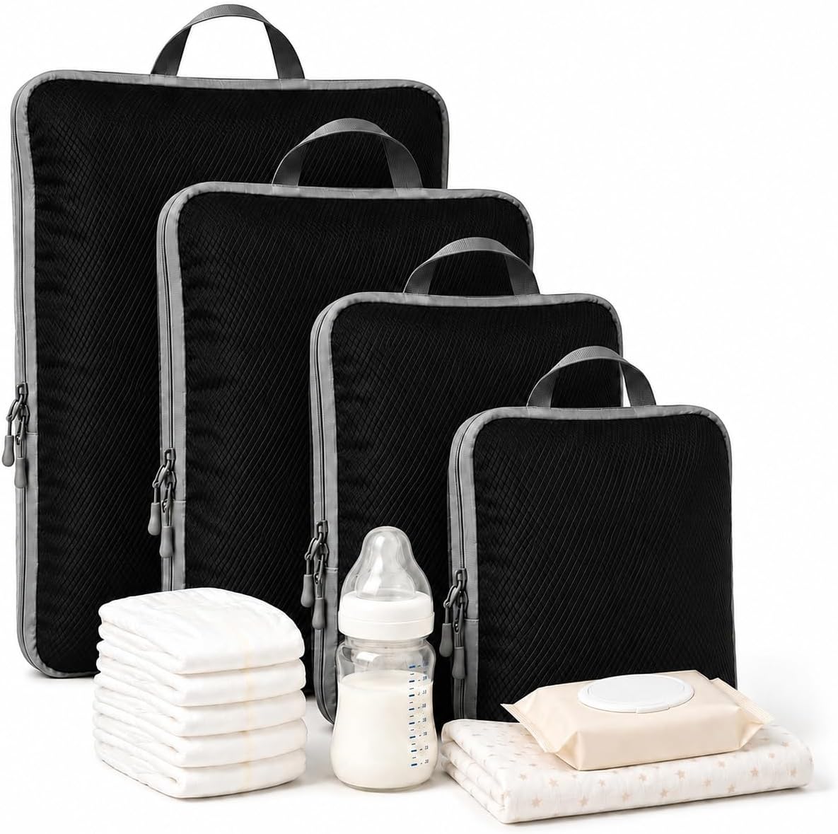 4PCS Diaper Bag Organizer Pouches Set, Black