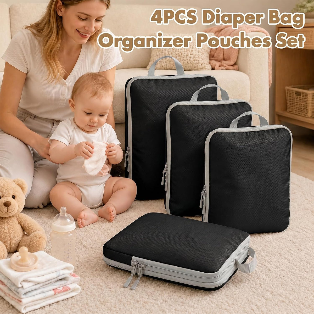 4PCS Diaper Bag Organizer Pouches Set, Black