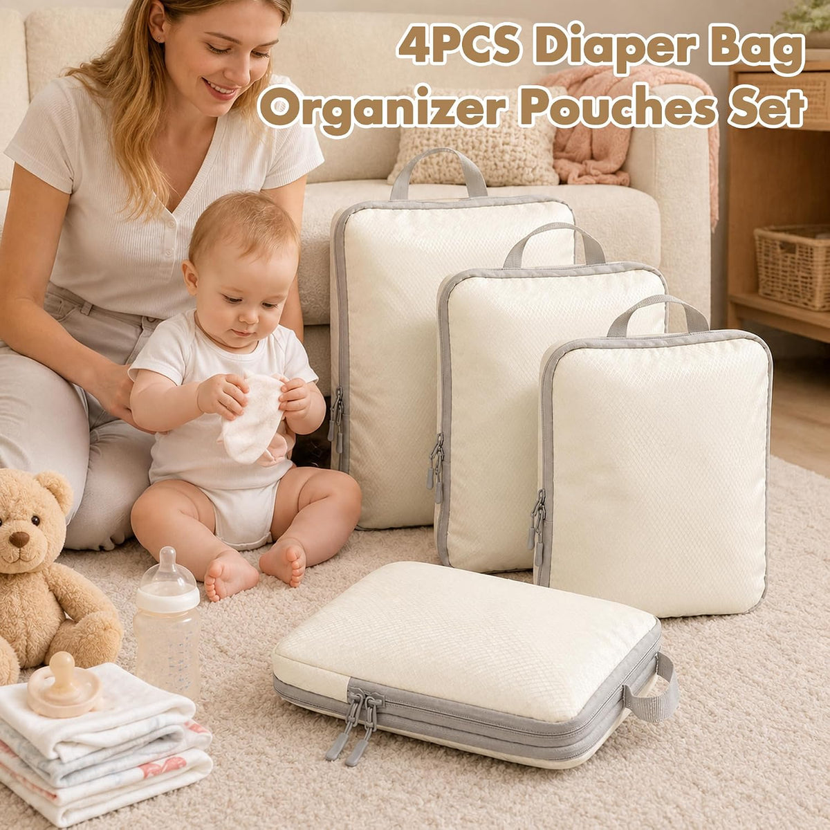4PCS Diaper Bag Organizer Pouches Set, Black