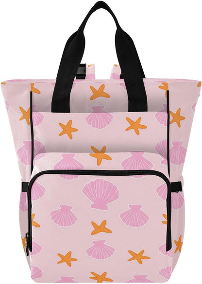 Diaper Bag Backpack, Multifunction Travel Bag for Moms Dads, Baby Changing Bag with Insulted Pockets, Stroller Straps and Side Bottle Pockets Blush Shell Pattern