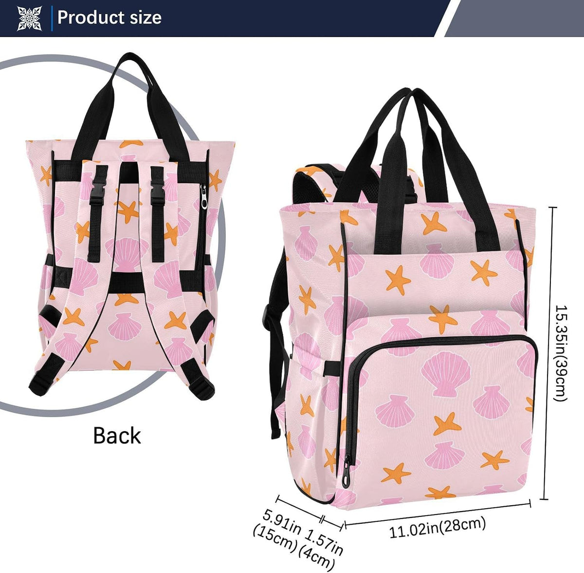 Diaper Bag Backpack, Multifunction Travel Bag for Moms Dads, Baby Changing Bag with Insulted Pockets, Stroller Straps and Side Bottle Pockets Blush Shell Pattern
