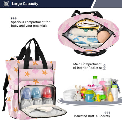 Diaper Bag Backpack, Multifunction Travel Bag for Moms Dads, Baby Changing Bag with Insulted Pockets, Stroller Straps and Side Bottle Pockets Blush Shell Pattern