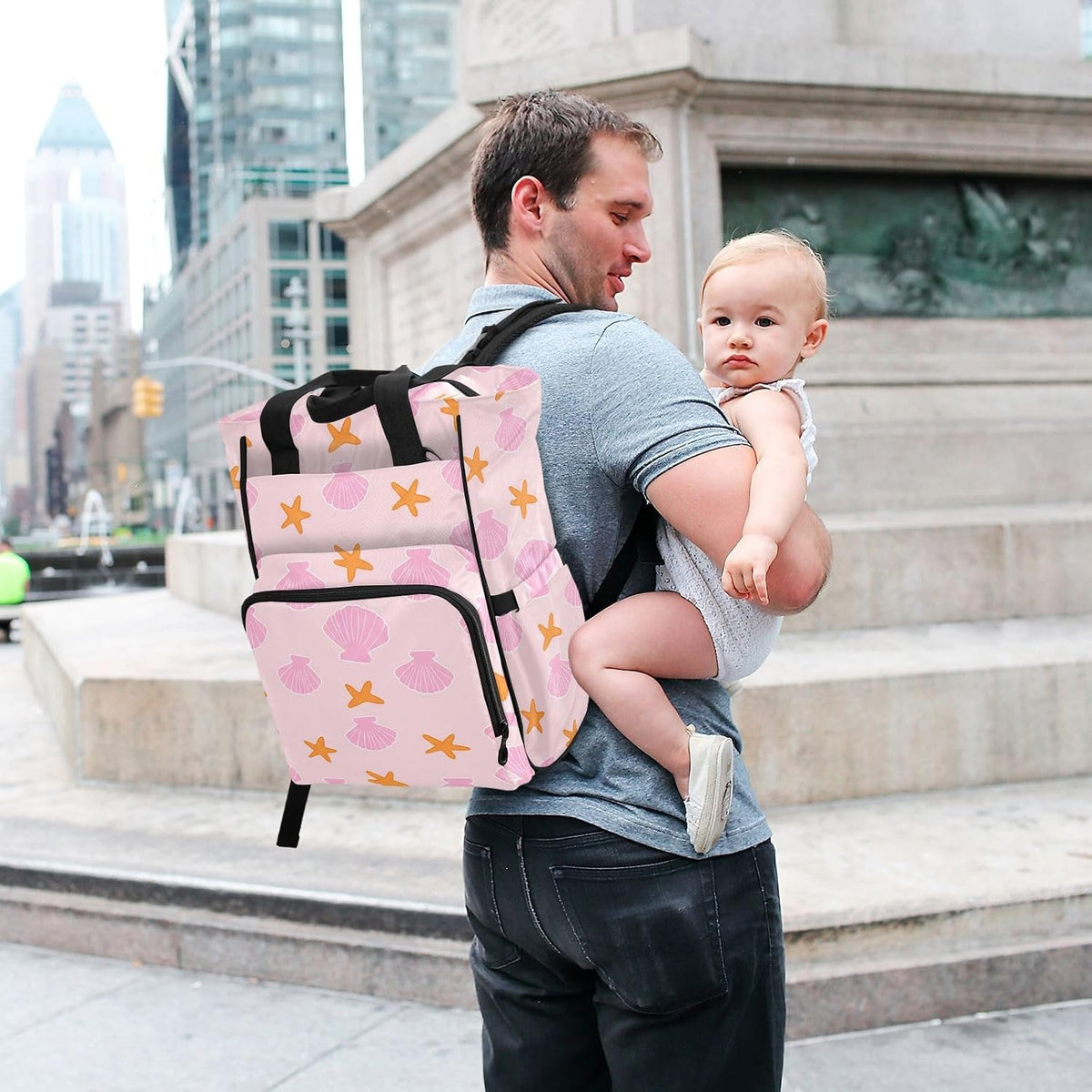 Diaper Bag Backpack, Multifunction Travel Bag for Moms Dads, Baby Changing Bag with Insulted Pockets, Stroller Straps and Side Bottle Pockets Blush Shell Pattern