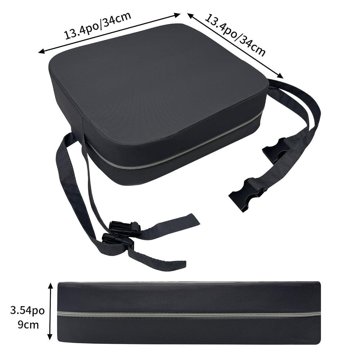 Toddler Booster Seat for Dining Table, Waterproof Kids Booster Seat for Kitchen Chair, High Density Foam Cushion with Non-Slip Bottom, Washable Cover & Adjustable Straps (Dark Grey)