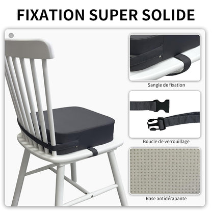 Toddler Booster Seat for Dining Table, Waterproof Kids Booster Seat for Kitchen Chair, High Density Foam Cushion with Non-Slip Bottom, Washable Cover & Adjustable Straps (Dark Grey)