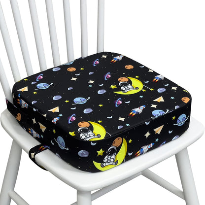 Toddler Booster Seat for Dining Table, Waterproof Kids Booster Seat for Kitchen Chair, High Density Foam Cushion with Non-Slip Bottom, Washable Cover & Adjustable Straps (Dark Grey)