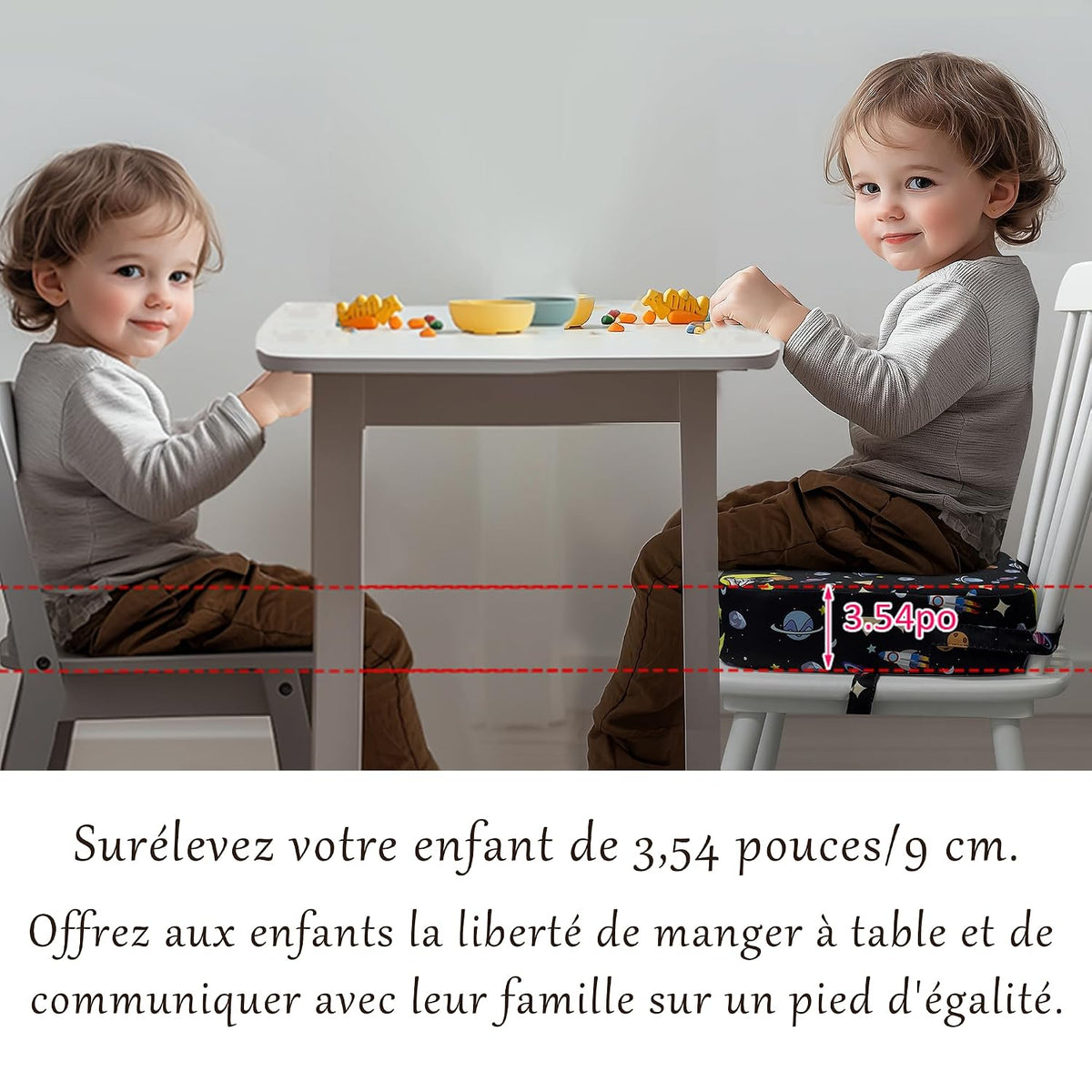 Toddler Booster Seat for Dining Table, Waterproof Kids Booster Seat for Kitchen Chair, High Density Foam Cushion with Non-Slip Bottom, Washable Cover & Adjustable Straps (Dark Grey)