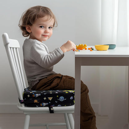 Toddler Booster Seat for Dining Table, Waterproof Kids Booster Seat for Kitchen Chair, High Density Foam Cushion with Non-Slip Bottom, Washable Cover & Adjustable Straps (Dark Grey)