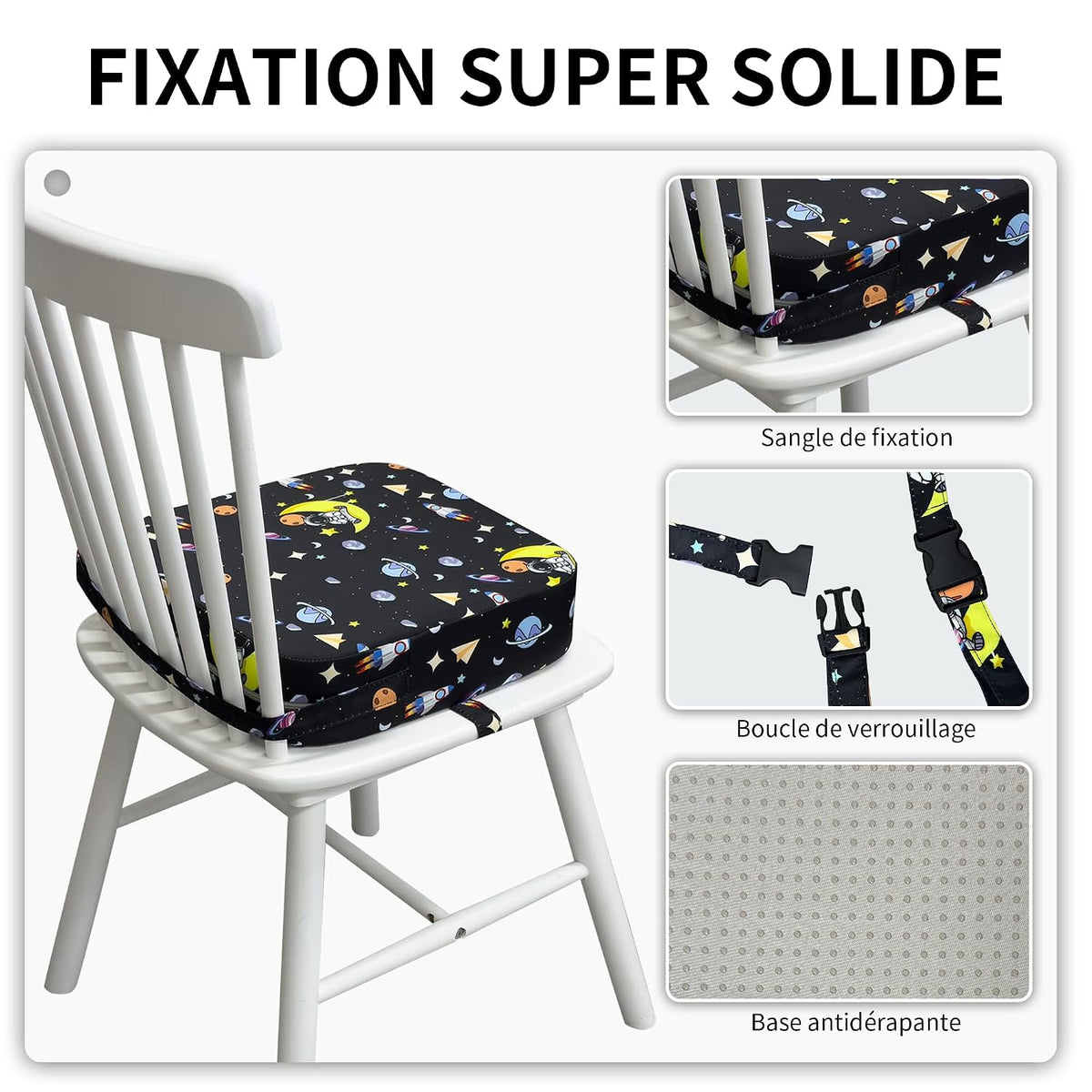 Toddler Booster Seat for Dining Table, Waterproof Kids Booster Seat for Kitchen Chair, High Density Foam Cushion with Non-Slip Bottom, Washable Cover & Adjustable Straps (Dark Grey)