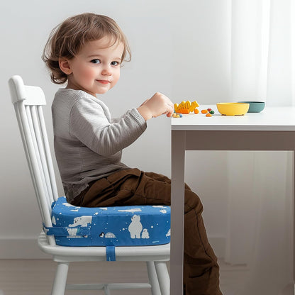 Toddler Booster Seat for Dining Table, Waterproof Kids Booster Seat for Kitchen Chair, High Density Foam Cushion with Non-Slip Bottom, Washable Cover & Adjustable Straps (Dark Grey)
