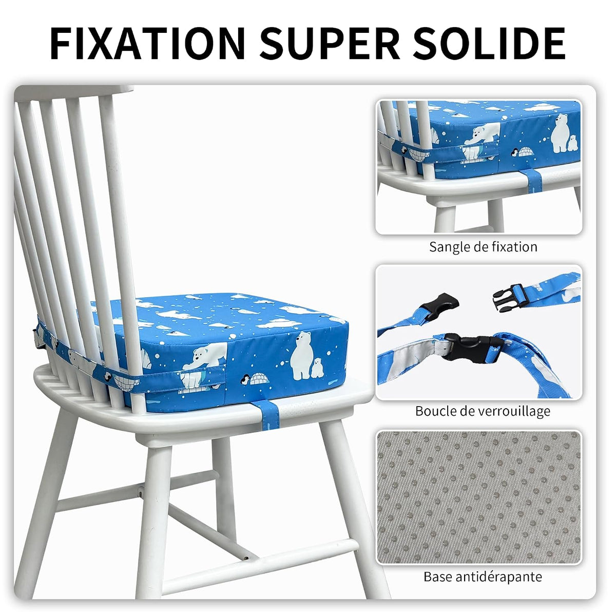 Toddler Booster Seat for Dining Table, Waterproof Kids Booster Seat for Kitchen Chair, High Density Foam Cushion with Non-Slip Bottom, Washable Cover & Adjustable Straps (Dark Grey)