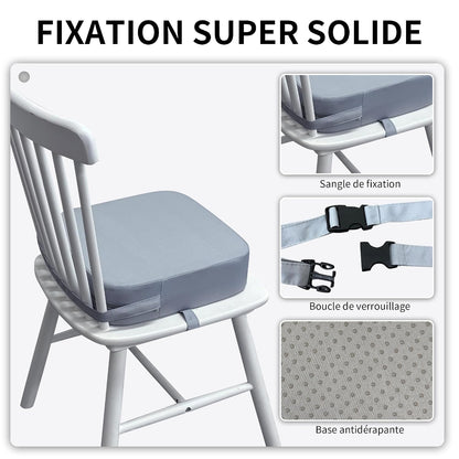 Toddler Booster Seat for Dining Table, Waterproof Kids Booster Seat for Kitchen Chair, High Density Foam Cushion with Non-Slip Bottom, Washable Cover & Adjustable Straps (Dark Grey)