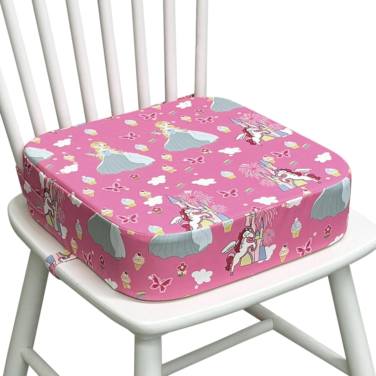 Toddler Booster Seat for Dining Table, Waterproof Kids Booster Seat for Kitchen Chair, High Density Foam Cushion with Non-Slip Bottom, Washable Cover & Adjustable Straps (Dark Grey)