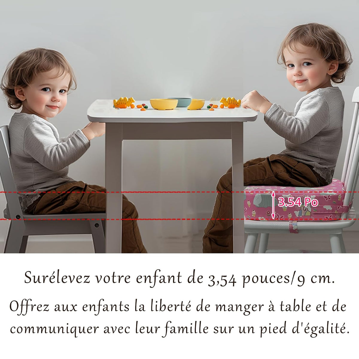 Toddler Booster Seat for Dining Table, Waterproof Kids Booster Seat for Kitchen Chair, High Density Foam Cushion with Non-Slip Bottom, Washable Cover & Adjustable Straps (Dark Grey)