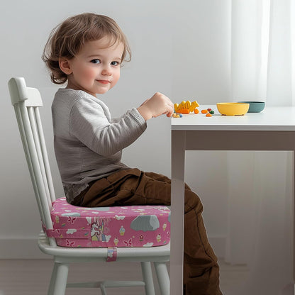 Toddler Booster Seat for Dining Table, Waterproof Kids Booster Seat for Kitchen Chair, High Density Foam Cushion with Non-Slip Bottom, Washable Cover & Adjustable Straps (Dark Grey)