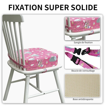 Toddler Booster Seat for Dining Table, Waterproof Kids Booster Seat for Kitchen Chair, High Density Foam Cushion with Non-Slip Bottom, Washable Cover & Adjustable Straps (Dark Grey)