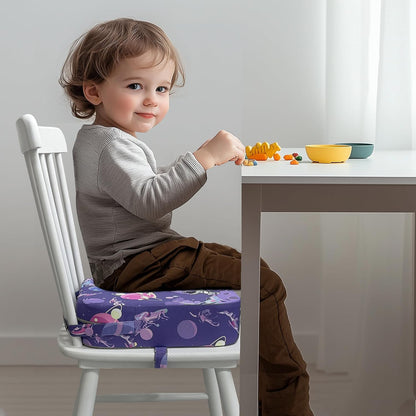 Toddler Booster Seat for Dining Table, Waterproof Kids Booster Seat for Kitchen Chair, High Density Foam Cushion with Non-Slip Bottom, Washable Cover & Adjustable Straps (Dark Grey)