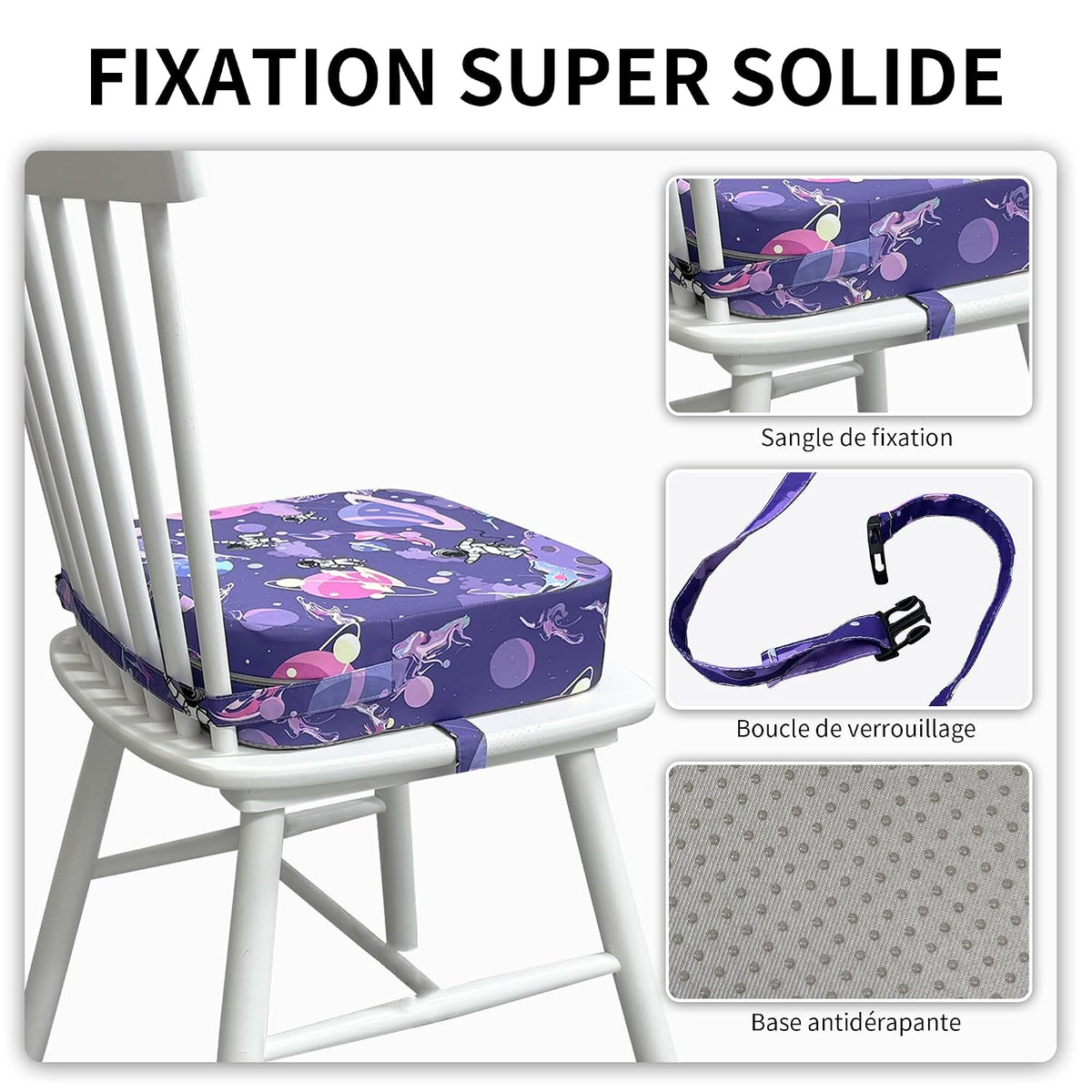 Toddler Booster Seat for Dining Table, Waterproof Kids Booster Seat for Kitchen Chair, High Density Foam Cushion with Non-Slip Bottom, Washable Cover & Adjustable Straps (Dark Grey)