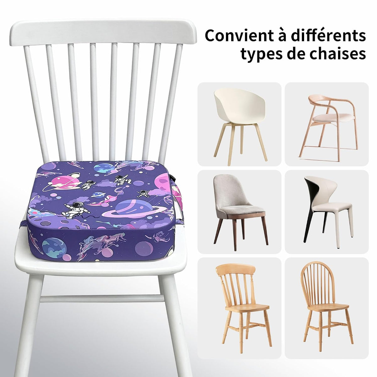 Toddler Booster Seat for Dining Table, Waterproof Kids Booster Seat for Kitchen Chair, High Density Foam Cushion with Non-Slip Bottom, Washable Cover & Adjustable Straps (Dark Grey)