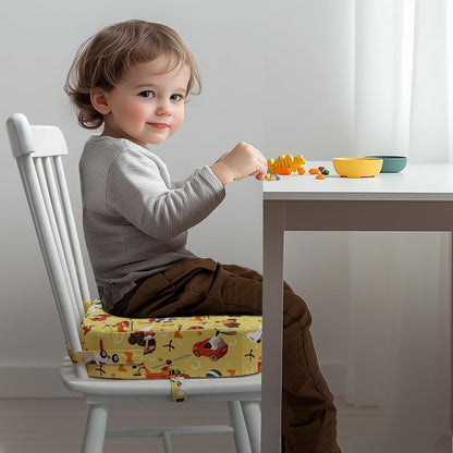 Toddler Booster Seat for Dining Table, Waterproof Kids Booster Seat for Kitchen Chair, High Density Foam Cushion with Non-Slip Bottom, Washable Cover & Adjustable Straps (Dark Grey)