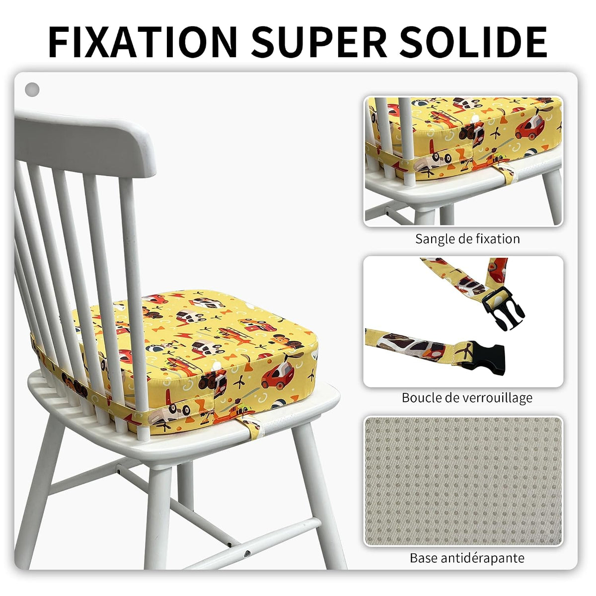 Toddler Booster Seat for Dining Table, Waterproof Kids Booster Seat for Kitchen Chair, High Density Foam Cushion with Non-Slip Bottom, Washable Cover & Adjustable Straps (Dark Grey)