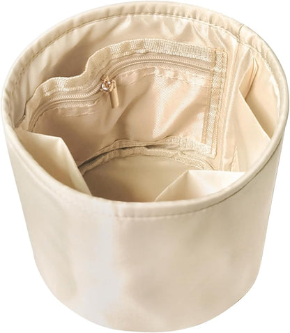 Purse Organizer Insert Nylon Round Bucket Bag Organizer for Handbag Small Tote Dividers Insert (Beige)