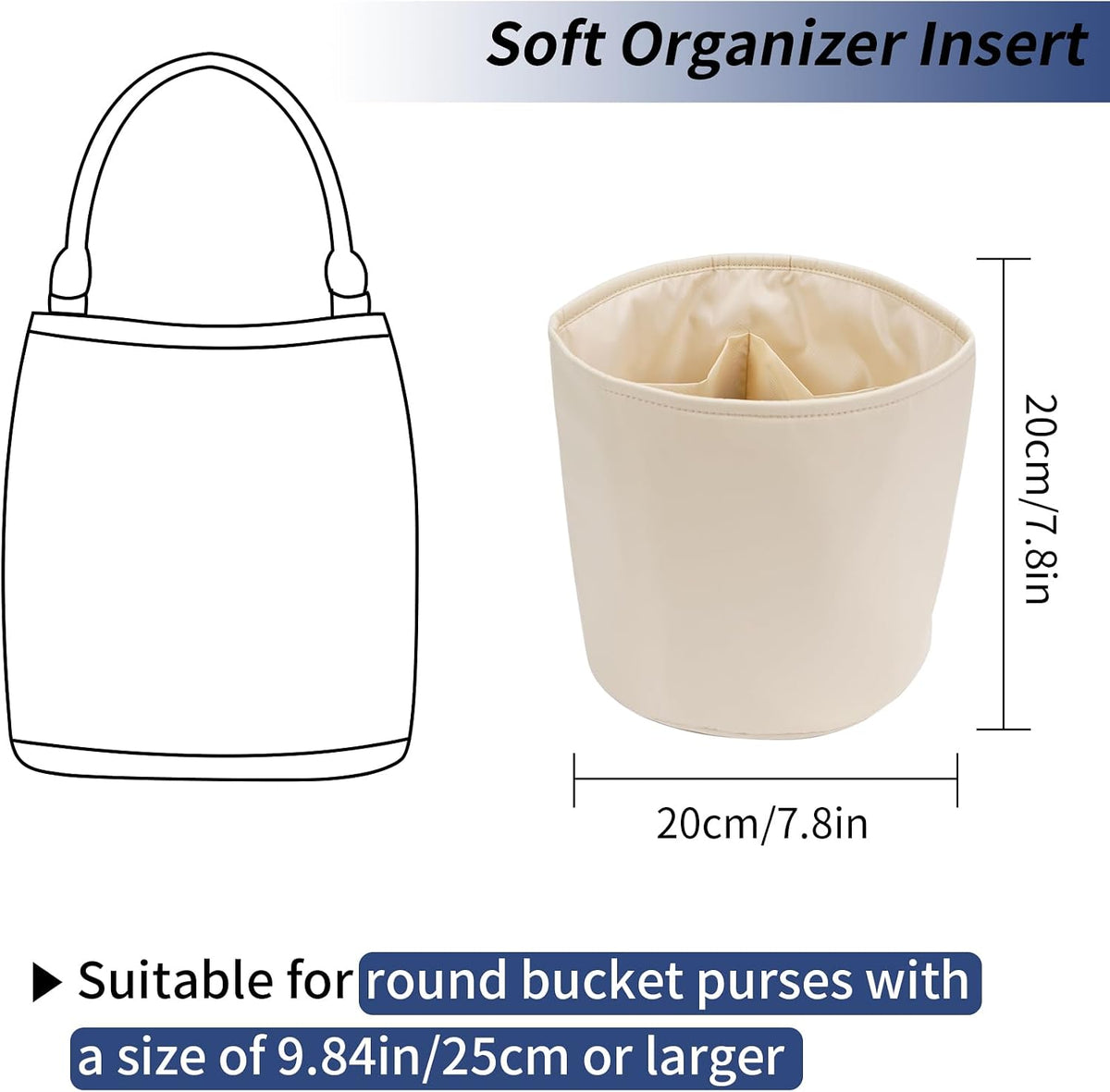 Purse Organizer Insert Nylon Round Bucket Bag Organizer for Handbag Small Tote Dividers Insert (Beige)