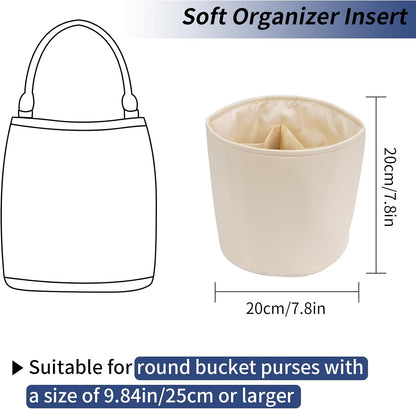 Purse Organizer Insert Nylon Round Bucket Bag Organizer for Handbag Small Tote Dividers Insert (Beige)