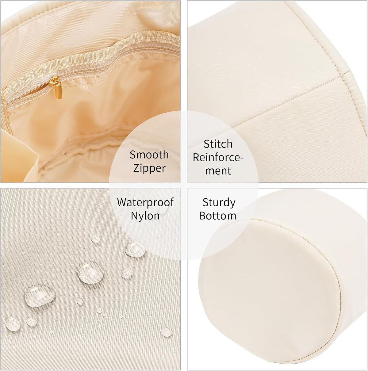 Purse Organizer Insert Nylon Round Bucket Bag Organizer for Handbag Small Tote Dividers Insert (Beige)
