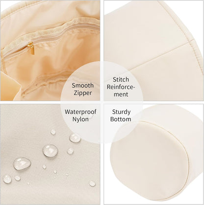Purse Organizer Insert Nylon Round Bucket Bag Organizer for Handbag Small Tote Dividers Insert (Beige)