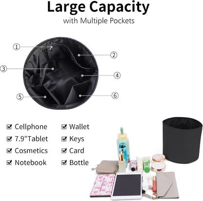Purse Organizer Insert Nylon Round Bucket Bag Organizer for Handbag Small Tote Dividers Insert (Beige)