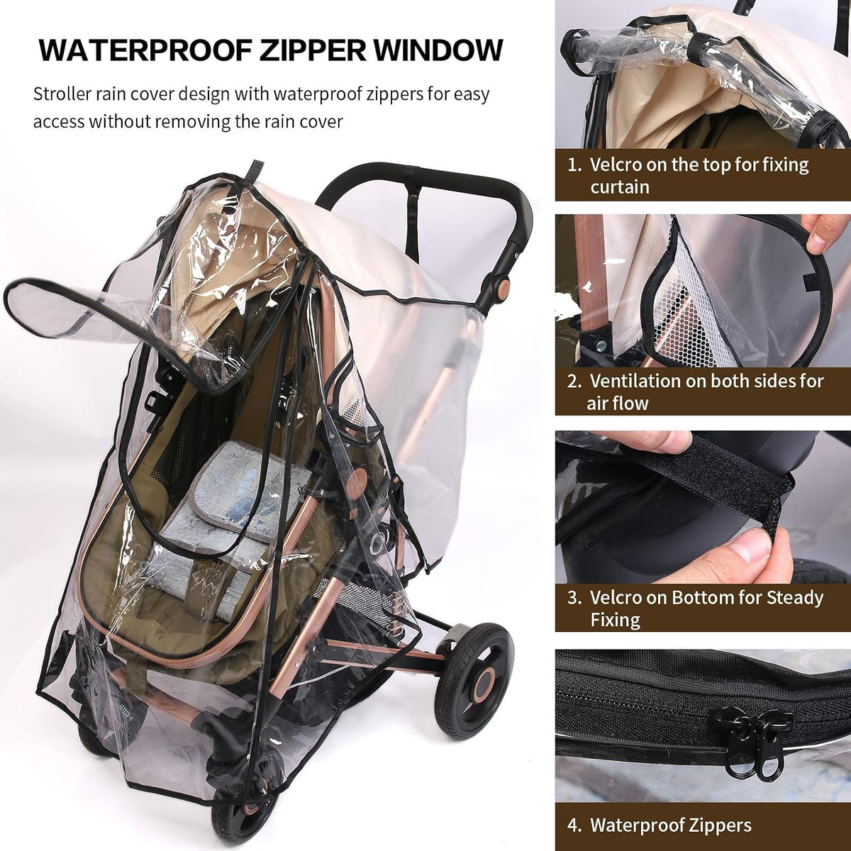 Stroller Rain Cover, Universal Rain Cover for Stroller with Waterproof Zipper, Clear Travel Weather Shield for Baby 4 Season Protection, Rainy Wind Snow Dust (XL, U-Shape Zipper)
