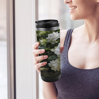 13oz Insulated Travel Coffee Mug Reusable Coffee Cup Water Bottle | Gardenia Blooming Travel Mug with Leak Proof Lid Double Wall Stainless Steel Coffee Tumbler Personalized Gift