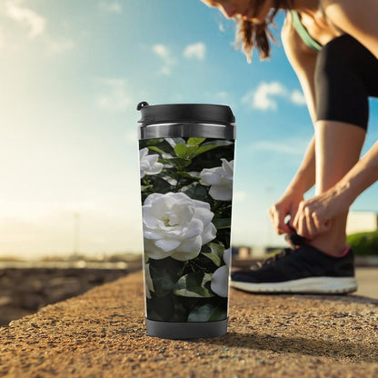 13oz Insulated Travel Coffee Mug Reusable Coffee Cup Water Bottle | Gardenia Blooming Travel Mug with Leak Proof Lid Double Wall Stainless Steel Coffee Tumbler Personalized Gift