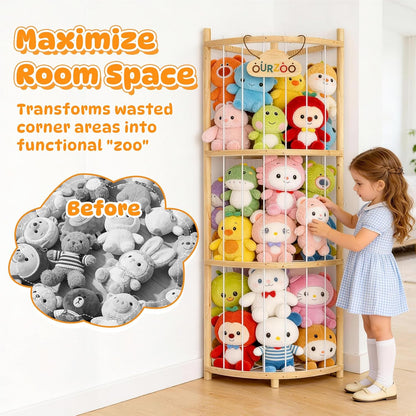 Wooden Corner Stuffed Animal Storage Organizer Tower with Stability Strap