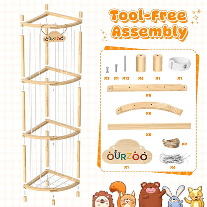 Wooden Corner Stuffed Animal Storage Organizer Tower with Stability Strap
