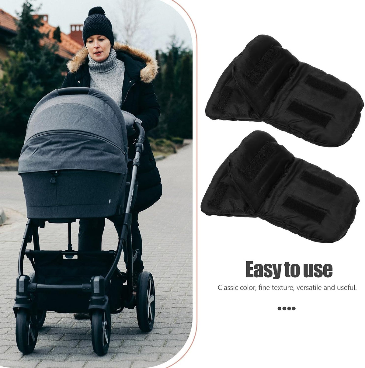 Windproof Winter Stroller Hand Muff for Men and Women, Insulated Cotton Pushchair Hand Muff with Easy Attachment and Removal, Classic Color Stroller Gloves for Outdoor Cold Weather
