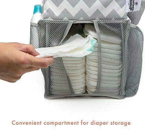 Chevron Pattern Diaper Caddy and Nursery Organizer for Newborn Baby Essentials, Hang on Crib, Baby Bed. Changing Table or wall. Multiple Pockets to Store Wipes, Creams, Lotions, Toys and more.