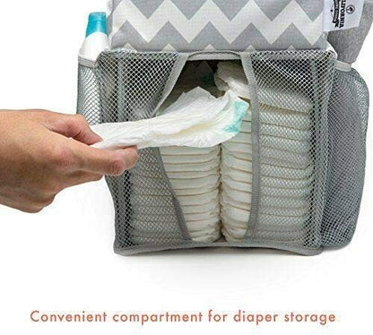 Chevron Pattern Diaper Caddy and Nursery Organizer for Newborn Baby Essentials, Hang on Crib, Baby Bed. Changing Table or wall. Multiple Pockets to Store Wipes, Creams, Lotions, Toys and more.