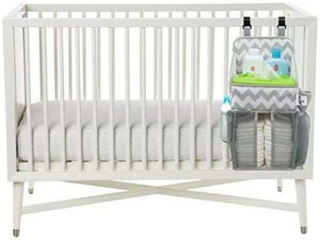 Chevron Pattern Diaper Caddy and Nursery Organizer for Newborn Baby Essentials, Hang on Crib, Baby Bed. Changing Table or wall. Multiple Pockets to Store Wipes, Creams, Lotions, Toys and more.