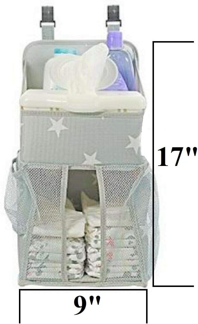 Chevron Pattern Diaper Caddy and Nursery Organizer for Newborn Baby Essentials, Hang on Crib, Baby Bed. Changing Table or wall. Multiple Pockets to Store Wipes, Creams, Lotions, Toys and more.