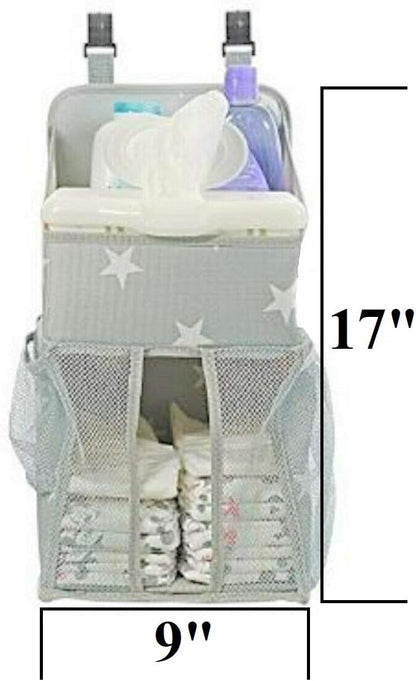 Chevron Pattern Diaper Caddy and Nursery Organizer for Newborn Baby Essentials, Hang on Crib, Baby Bed. Changing Table or wall. Multiple Pockets to Store Wipes, Creams, Lotions, Toys and more.