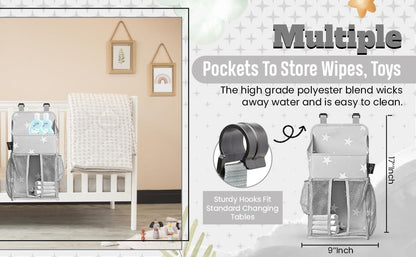Chevron Pattern Diaper Caddy and Nursery Organizer for Newborn Baby Essentials, Hang on Crib, Baby Bed. Changing Table or wall. Multiple Pockets to Store Wipes, Creams, Lotions, Toys and more.