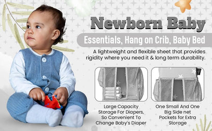 Chevron Pattern Diaper Caddy and Nursery Organizer for Newborn Baby Essentials, Hang on Crib, Baby Bed. Changing Table or wall. Multiple Pockets to Store Wipes, Creams, Lotions, Toys and more.
