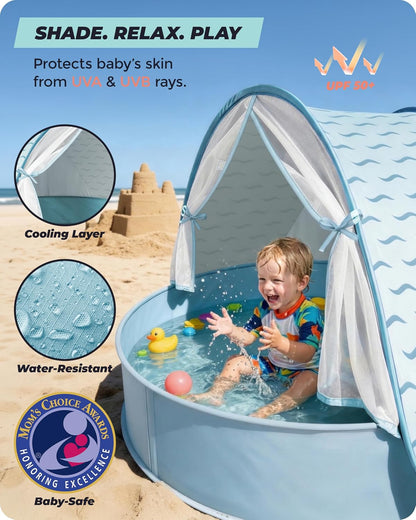 Pop-Up Baby Beach Pool Tent with Mat, Mosquito Net, Detachable Canopy