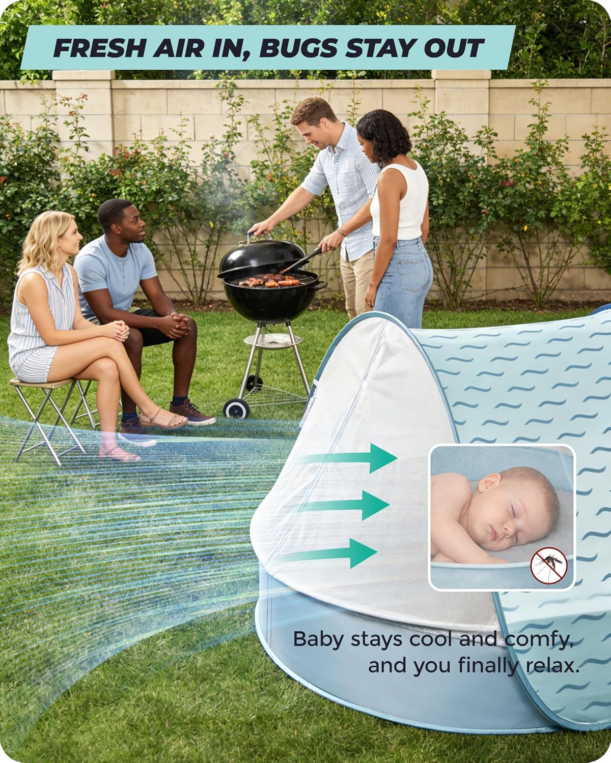 Pop-Up Baby Beach Pool Tent with Mat, Mosquito Net, Detachable Canopy
